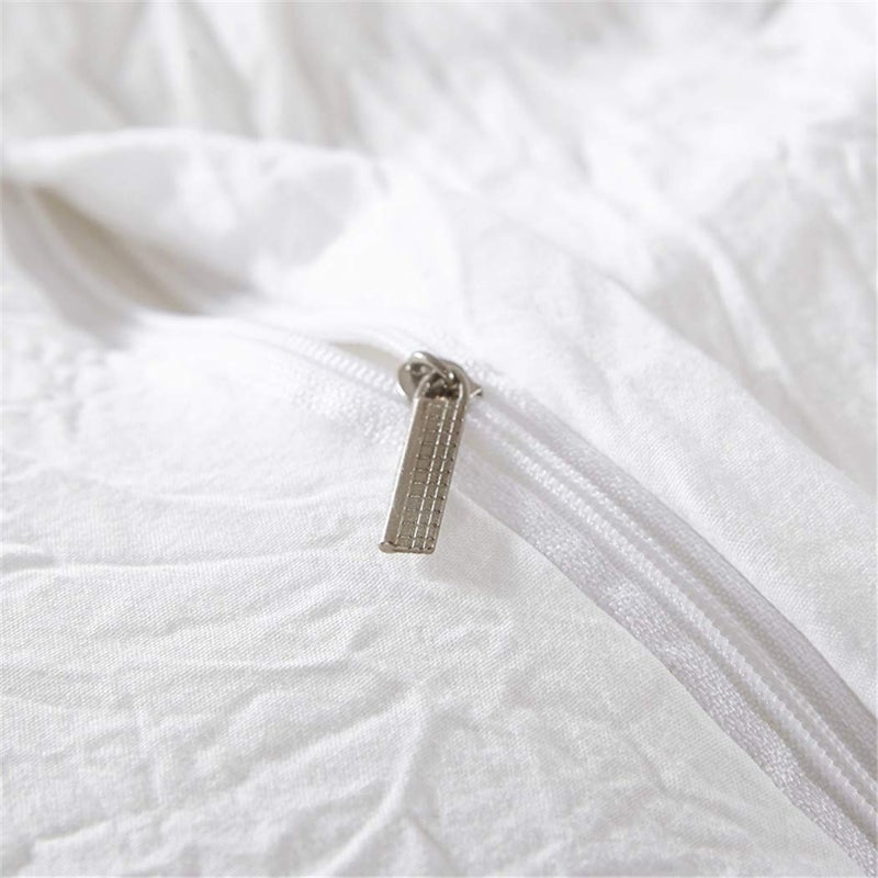 MOOWOO Ruffle Duvet Cover Set, Soft and Breathable Washed Microfiber 3pcs Bedding Set, Shabby Chic Farmhouse Duvet Cover and Pillow Shams, Zipper Closure & Corner Ties, Easy Care -(White, Queen) - Image 3